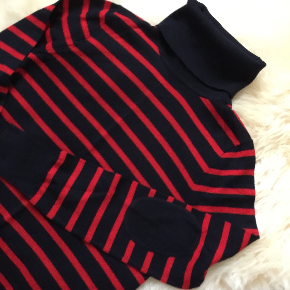 J. Crew Navy and Red Striped Turtleneck Sweater